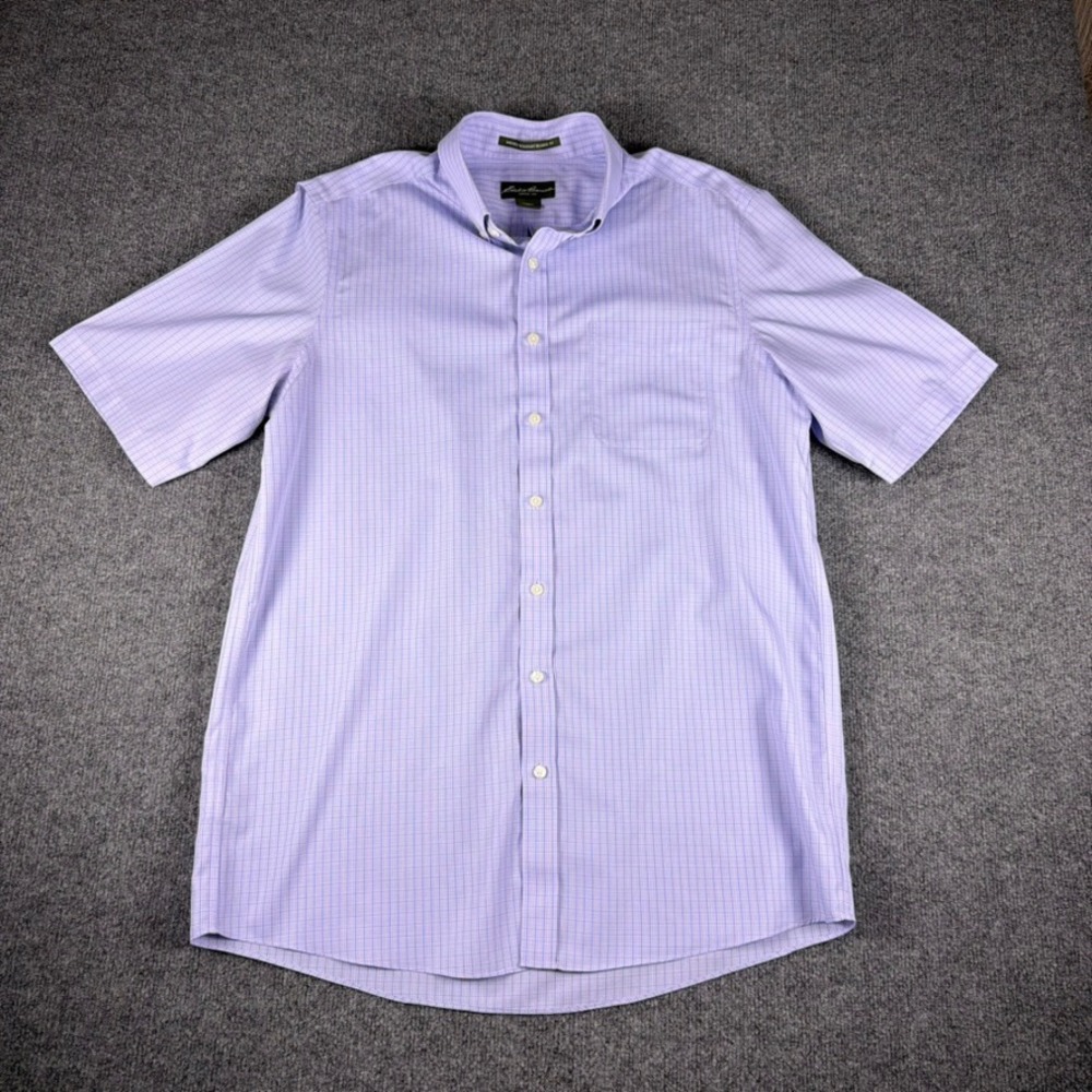 Eddie Bauer Relax Fit Wrinkle Resistant Button Shirt Mens Large Purple Striped